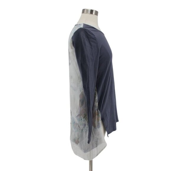 Soft Surroundings Blue Gray Mesh Floral Back Overlay Long Sleeve Knit Top Size S - Picture 3 of 7